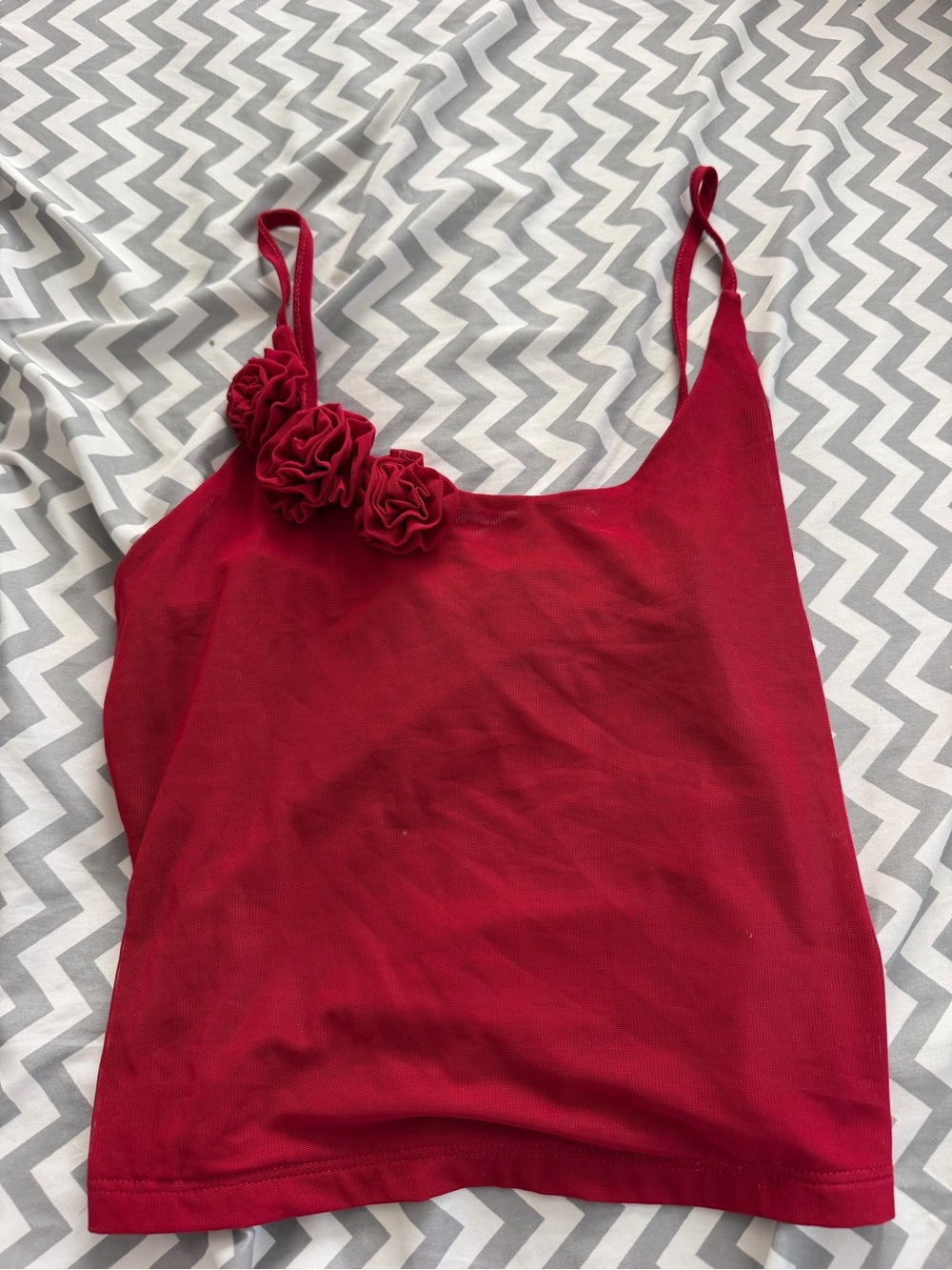 SHEIN Red Spaghetti Strap Tank with Rosette Accents